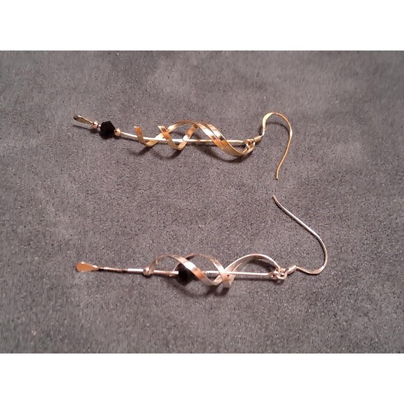 Sterling Spiral Tornado Dangle Earrings Gold & Silver Finish - Picture 2 of 3